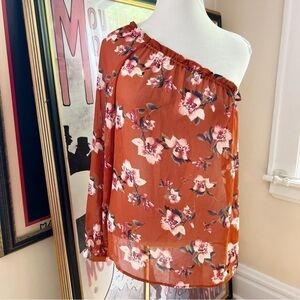 ro+de NWT Sheer Rust Floral Cold Shoulder One Long Sleeve Blouse Size M